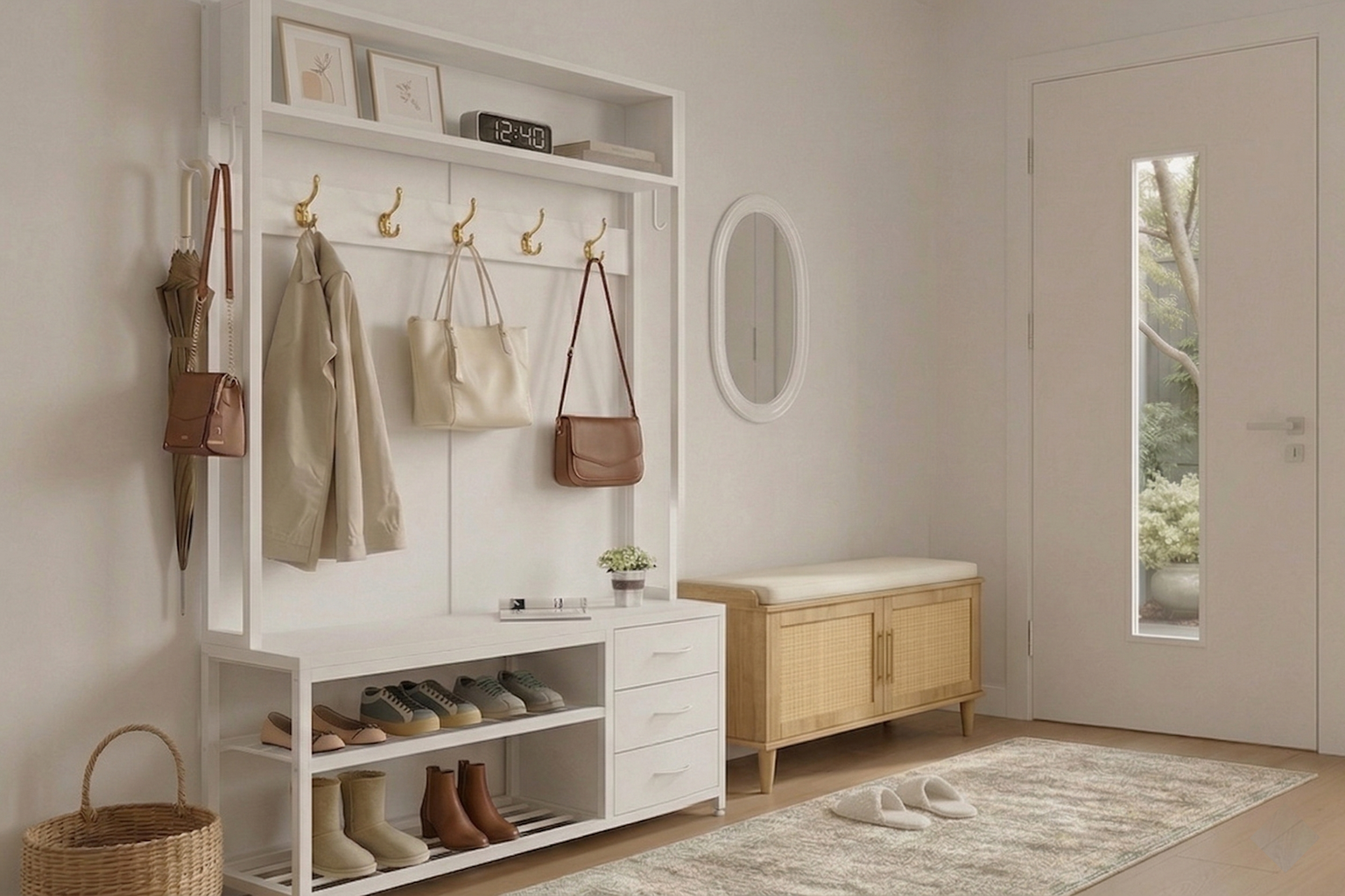 a small entryway with clever storage