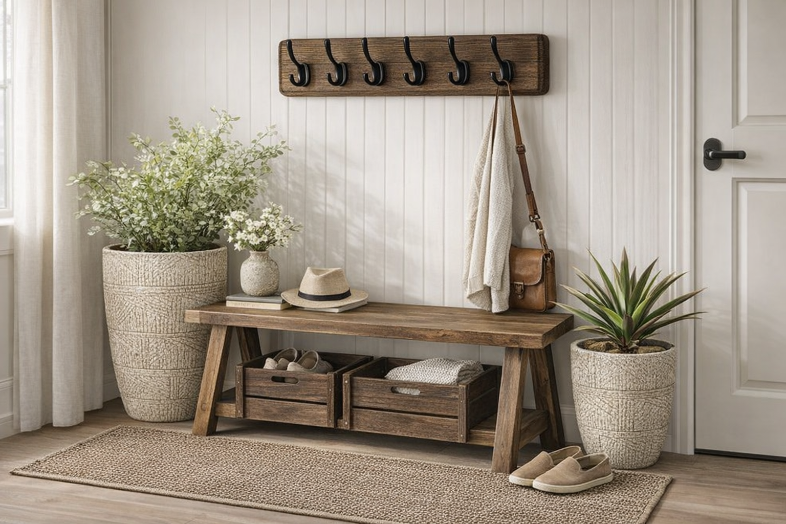 small entryway decorated in rustic style