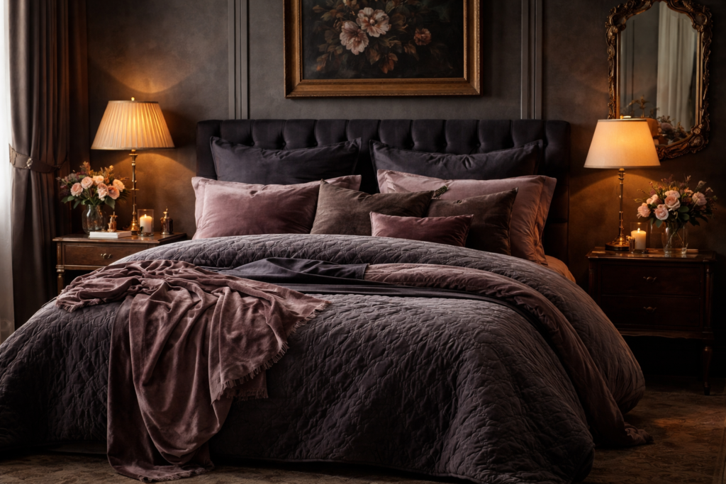 A dark romantic bedroom should feel layered, intimate, and quietly dramatic.