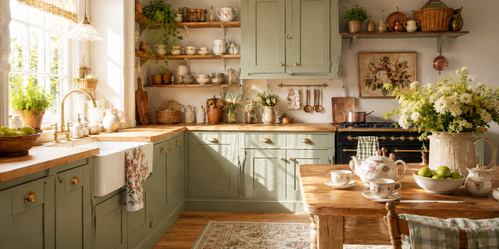 a grandma core kitchen decor space with a modern cottage twist